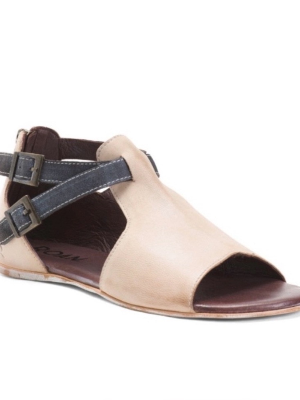 BED|STU by Roan Inaya Leather Flat Sandals Tan & Navy Women’s Size 7.5